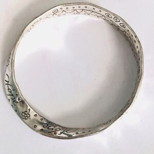 New Engraved Faith, Love, Hope Bangle.  Silver, Handcrafted.  Hearts,  Flower